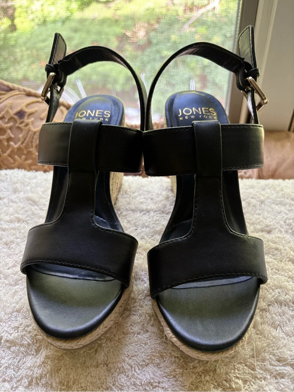 Jones New York Black Espadrille Wedge Sandals